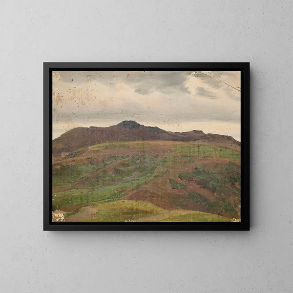 Landscape with a meadow and a range of hills, sketch - Chrystian Breslauer — framed artwork on a wall