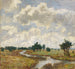 Cielo soleado y nublado sobre praderas pantanosas con un arroyo - Paul Baum — vista de la obra