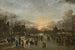 Winter Landscape Painting at Sunset with Figures Playing Kolf on the Ice - Circle of Aert van der Neer — artwork view