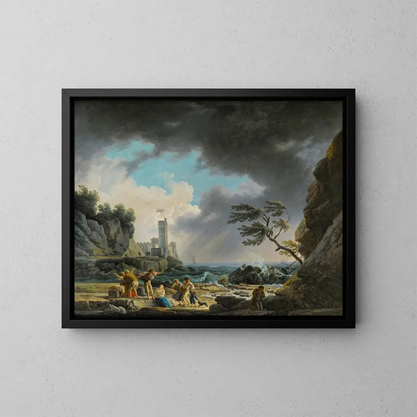 a Storm near a Rocky Coast - Claude-Joseph Vernet — framed artwork on a wall