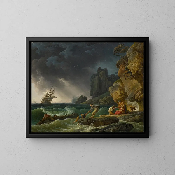 de mares tormentosos con náufragos - Claude-Joseph Vernet — cuadro enmarcado en la pared