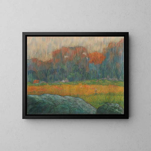 Landscape with figure and houses - Claude-Émile Schuffenecker — framed artwork on a wall