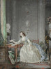 interior con un retrato de una joven mujer frente a un busto - Claude Hoin — vista de la obra