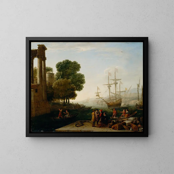 Un puerto marítimo al atardecer - Claude Lorrain — cuadro enmarcado en la pared