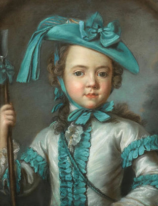 Claude Pougin de Saint Aubin - Portrait of a Girl En Jardinire Holding a Houlette.webp