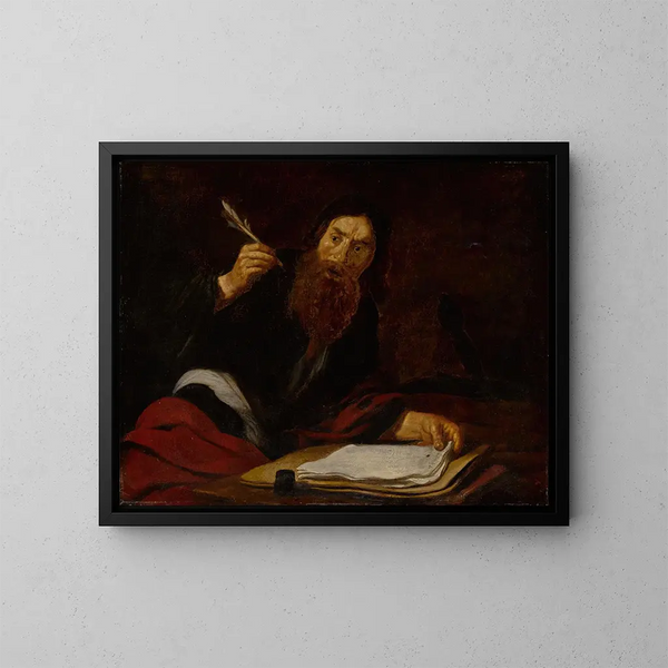 San Pablo escribiendo en su escritorio - Claude Vignon — cuadro enmarcado en la pared