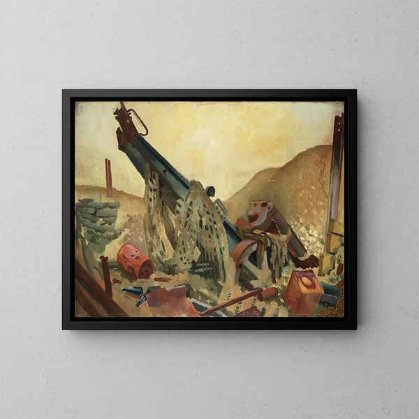 Esta arma fue inicialmente capturada a los alemanes durante la batalla de Arras y utilizada contra ellos. - Colin Gill — cuadro enmarcado en la pared