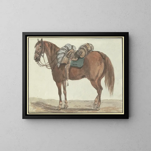 a brown horse saddled turned to the left - Conrad Gessner — framed artwork on a wall