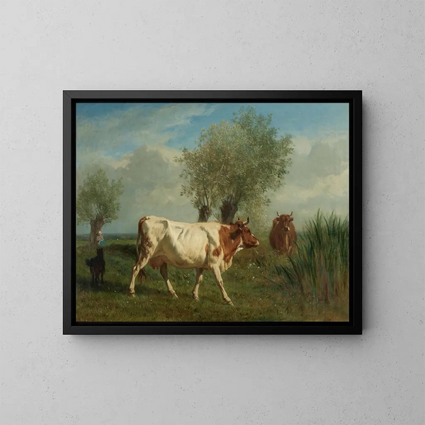Dos vacas en un pastizal - Constant Troyon — cuadro enmarcado en la pared