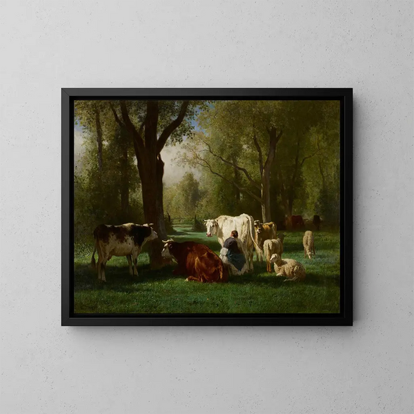 Paisaje con ganado y ovejas - Constant Troyon — cuadro enmarcado en la pared