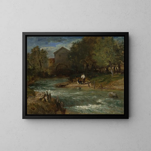 Arroyo con pescadores - Constant Troyon — cuadro enmarcado en la pared