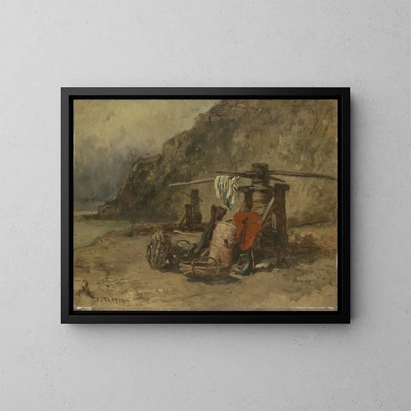 Vista de playa con pescadores de cangrejos - Constant Troyon — cuadro enmarcado en la pared