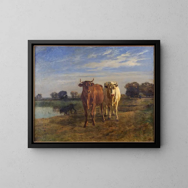 Dos vacas en un paisaje - Constant Troyon — cuadro enmarcado en la pared