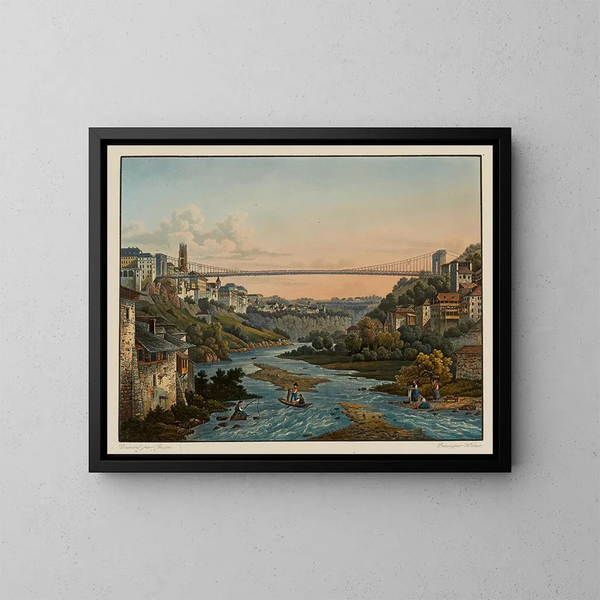Vista de Friburgo y del puente de hierro - Constantin Guise — cuadro enmarcado en la pared
