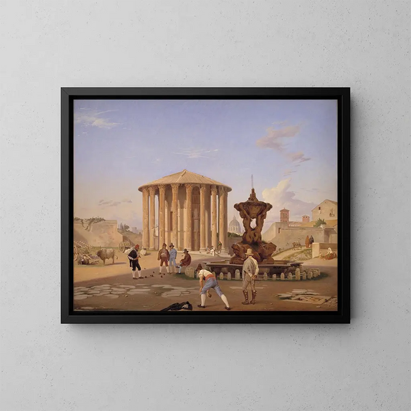 Piazza de la Bocca della Verità avec le soi-disant temple de Vesta à Rome - Constantin Hansen — cuadro enmarcado en la pared