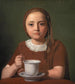 Retrato de una niña pequeña Elise Købke con una taza delante de ella - Constantin Hansen — vista de la obra