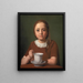 Retrato de una niña pequeña Elise Købke con una taza delante de ella - Constantin Hansen — cuadro enmarcado en la pared