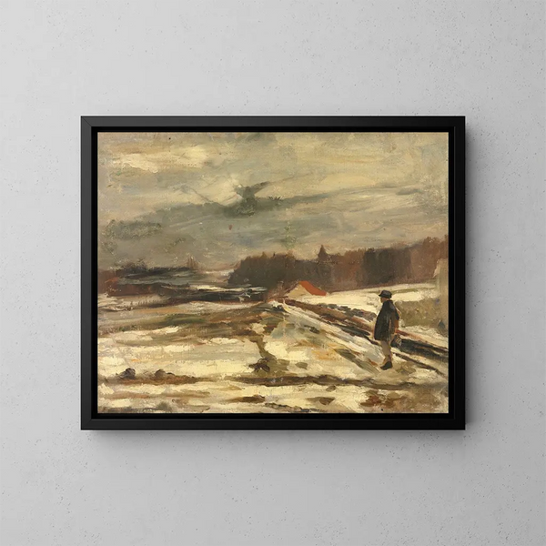 Student in the snow - Constantin Meunier — framed artwork on a wall