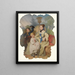 Girl with a fan and two children in elegant dress - Continental School — framed artwork on a wall