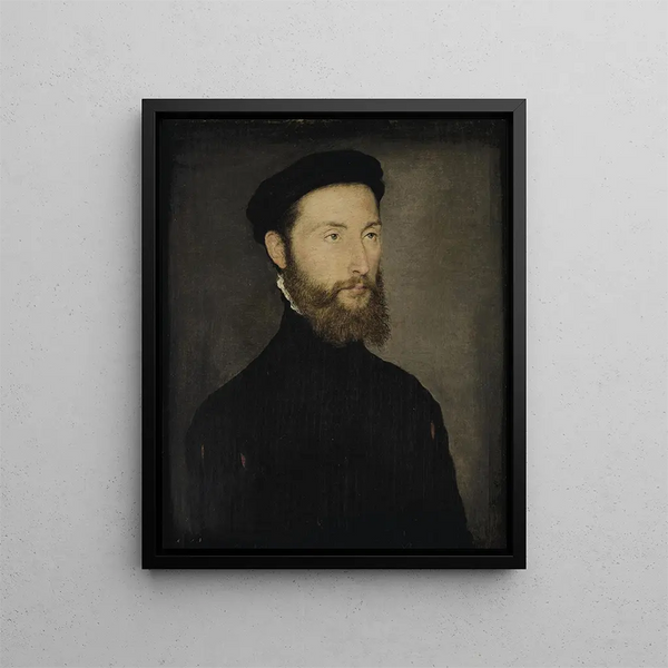 Retrato de hombre barbudo anteriormente conocido como de Charles de Cossé-Brissac - Corneille de Lyon — cuadro enmarcado en la pared