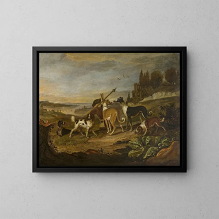 Cornelis Beeldemaker - Gundogs against landscape.webp