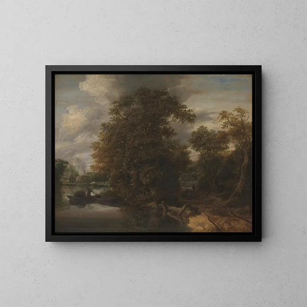 paisaje junto a un río con un horno de cal en el fondo - Cornelis Gerritsz Decker — cuadro enmarcado en la pared