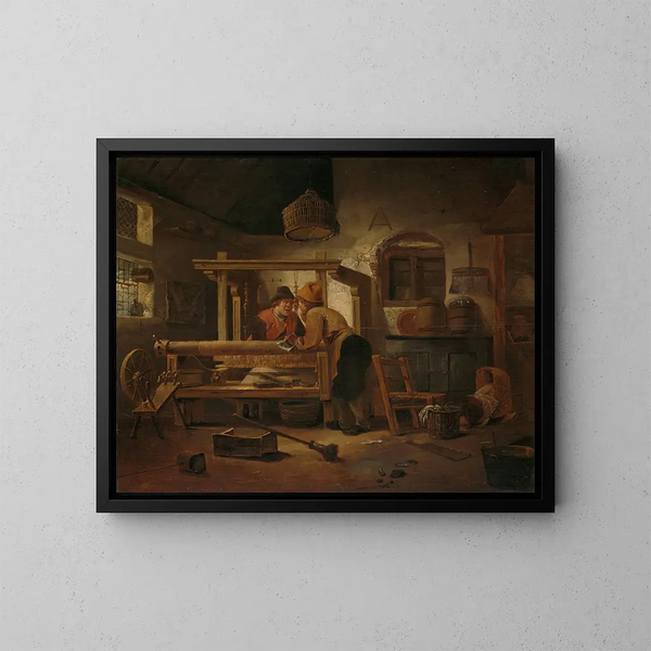 Atelier de los tejedores - Cornelis Gerritsz Decker — cuadro enmarcado en la pared