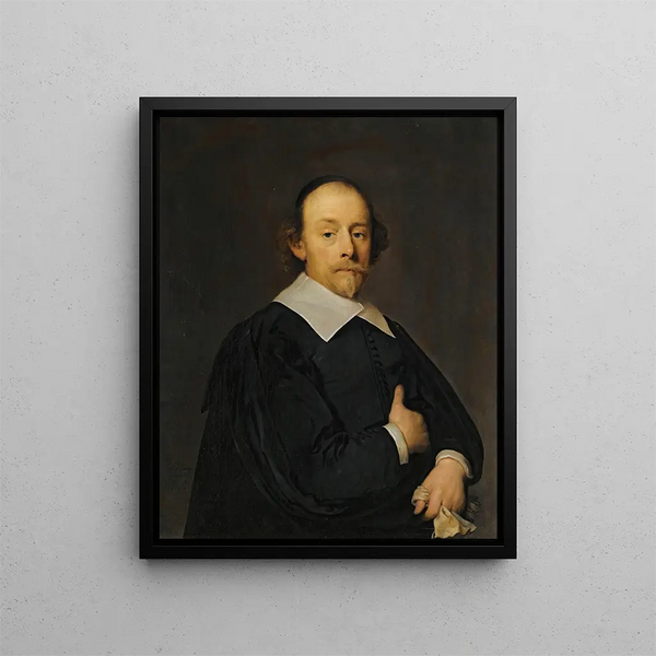 Portrait of a Man in Black - Cornelis Jonson van Ceulen — framed artwork on a wall