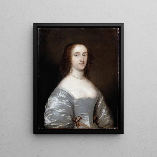 Portrait of a lady in white - Cornelis Jonson van Ceulen — framed artwork on a wall