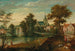 River landscape with two patriarchs near a city - Cornelis Molenaer — artwork view