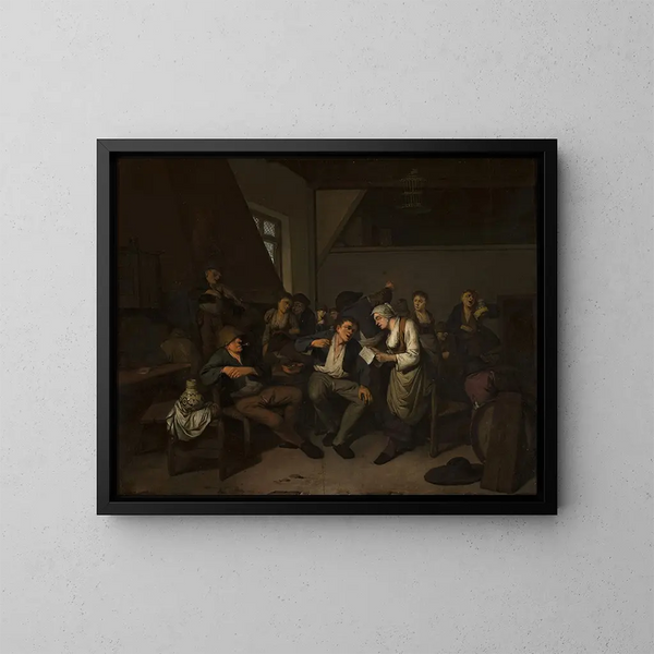 Celebration in a Tavern - Cornelis Pietersz Bega — framed artwork on a wall