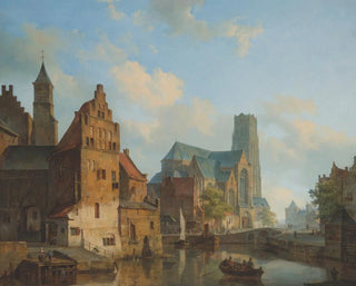 Cornelis Springer - A View Of The Delftse Vaart And St Laurens Church Rotterdam.webp