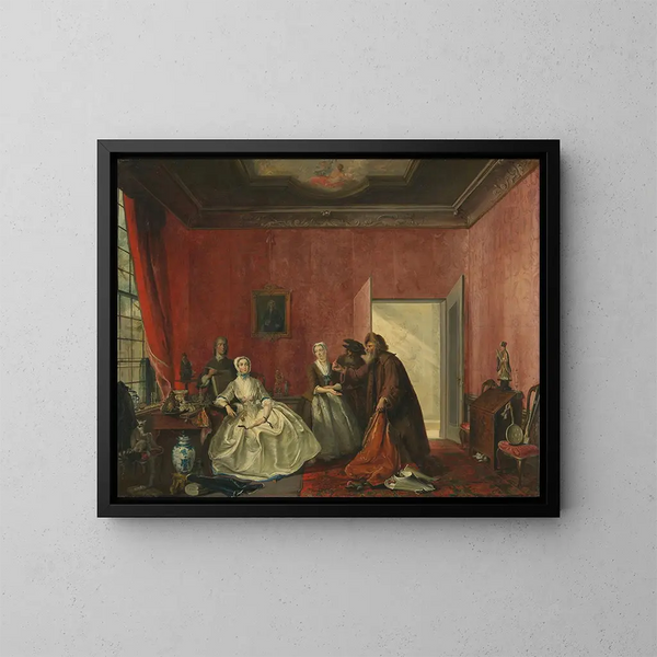 Johanna y los comerciantes judíos - Cornelis Troost — cuadro enmarcado en la pared