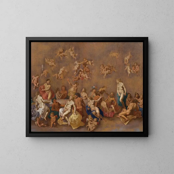Fiesta de los dioses - Cornelis van Poelenburch — cuadro enmarcado en la pared