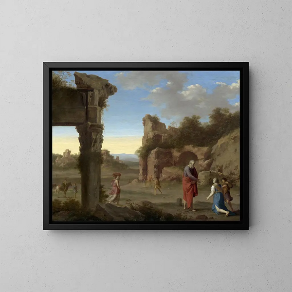 El profeta Elías y la viuda de Sarepta - Cornelis van Poelenburch — cuadro enmarcado en la pared