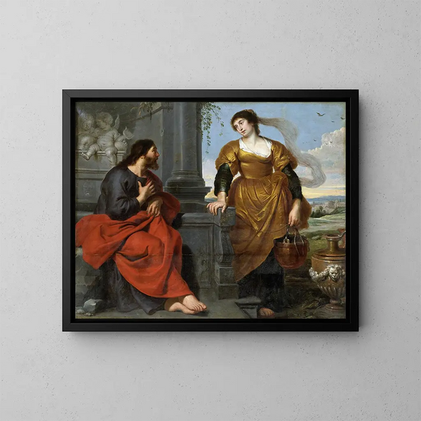 El Cristo y la mujer samaritana - Cornelis de Vos — cuadro enmarcado en la pared