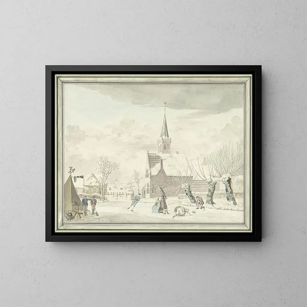 Divertissement sobre el hielo en el pueblo de Kortenhoef - Cornelis van Noorde — cuadro enmarcado en la pared
