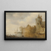 paisaje fluvial con una torre y edificios de pueblo detrás de un muro - Cornelis van der Schalcke — cuadro enmarcado en la pared