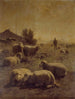 El rebaño – Cornelius van Leemputten — ovejas descansando en un prado ocre, vista de la obra