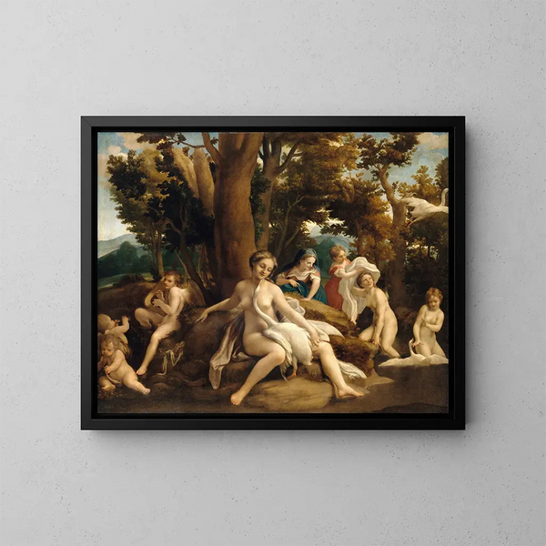 Léda y el cisne - Correggio — cuadro enmarcado en la pared