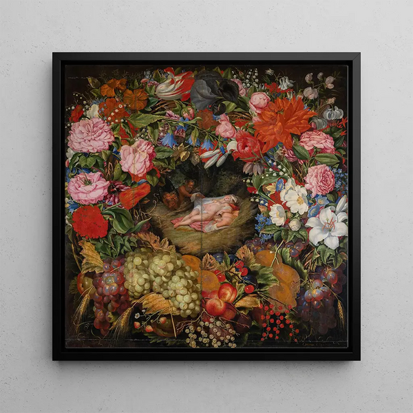 Couronne de fleurs et de fruits avec un centre après Rubens - Ottmar Elliger