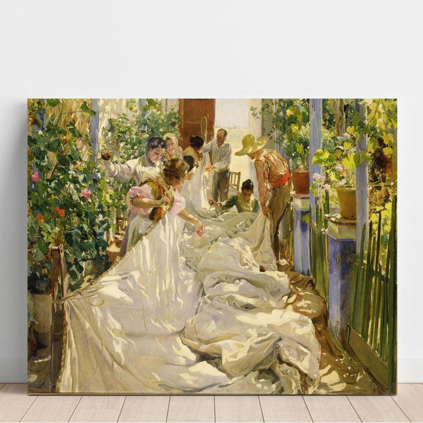 Reproducción del cuadro Cosiendo la vela - Joaquín Sorolla