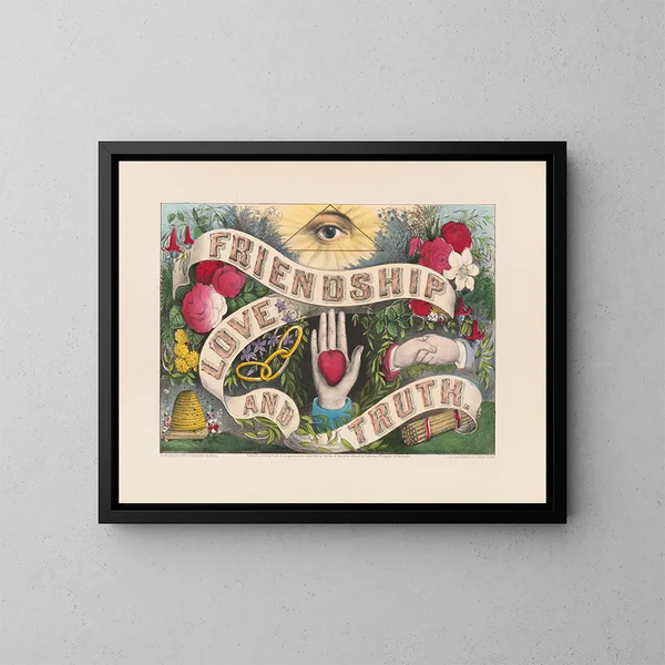 Friendship, love and truth - Currier & Ives — framed artwork on a wall