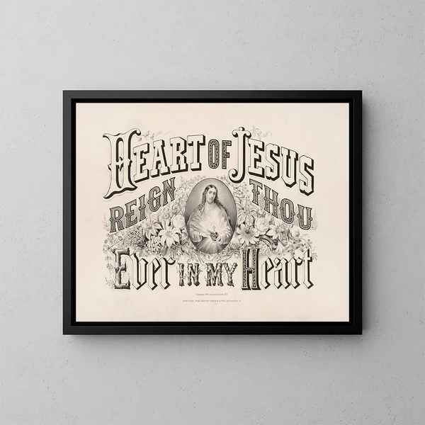 Heart of Jesus, still reigns in my heart - Currier & Ives — framed artwork on a wall