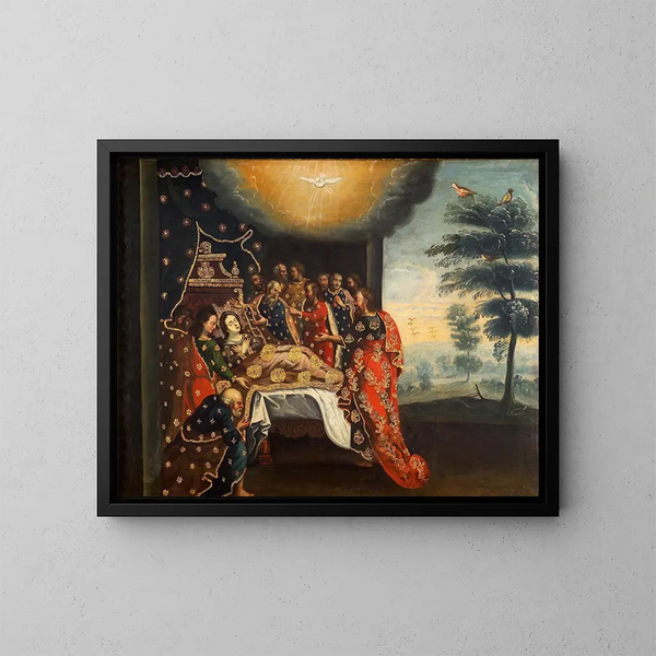 La dormance de la Vierge - School of Cusco — framed artwork on a wall
