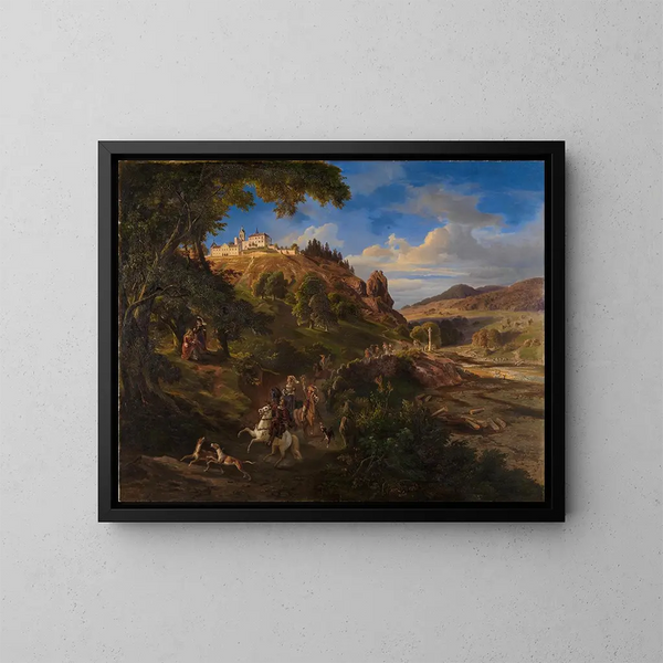 Castillo de Eberstein cerca de Gernsbach con una caza medieval - Daniel Fohr — cuadro enmarcado en la pared