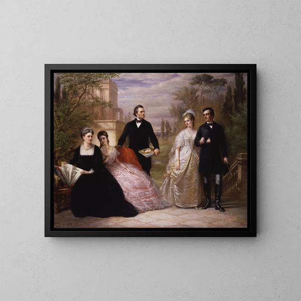 La famille Field dans un jardin - Daniel Huntington — framed artwork on a wall