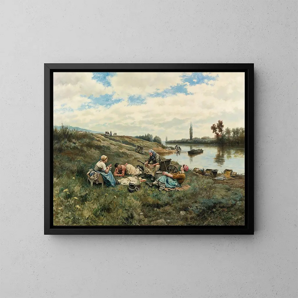 After a Lunch by the Seine Banks - Daniel Ridgway Knight — framed artwork on a wall
