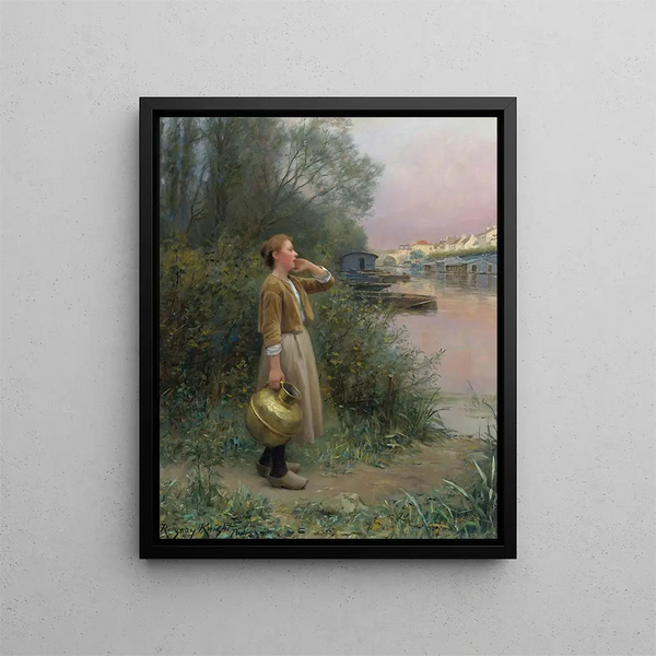 Girl with a Water Jug - Daniel Ridgway Knight — framed artwork on a wall