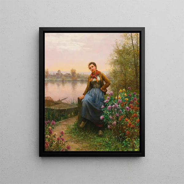At the riverbank - Daniel Ridgway Knight — framed artwork on a wall